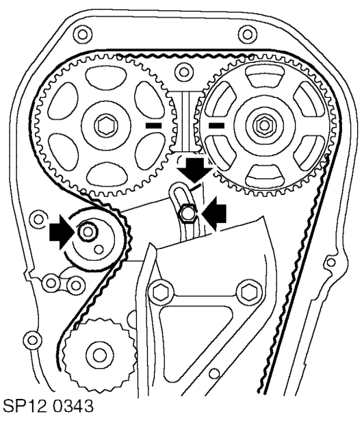 Remove 3 bolts securing timing belt lower cover to cylinder block, remove cover and rubber