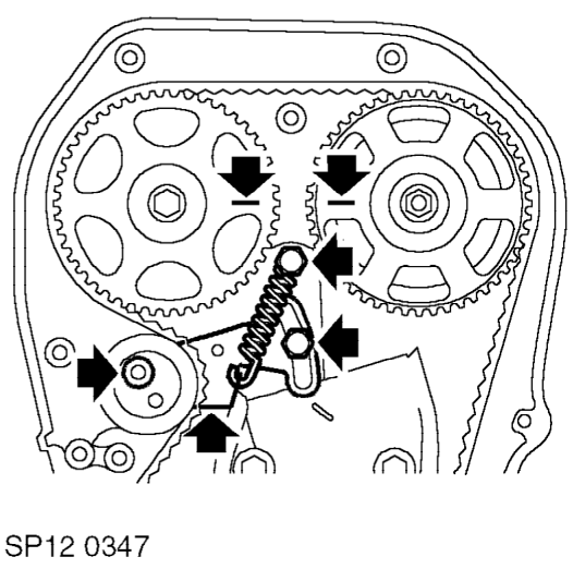 Tensioning replacement timing belt.