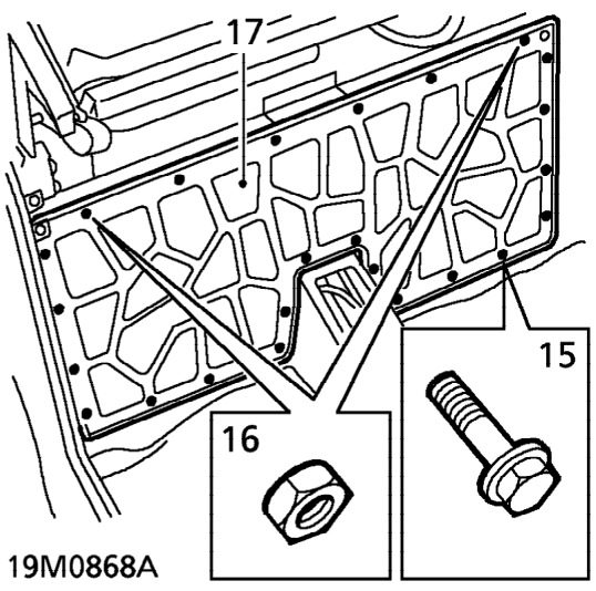 Remove 9 retaining studs securing felt pad to rear bulkhead and remove pad.