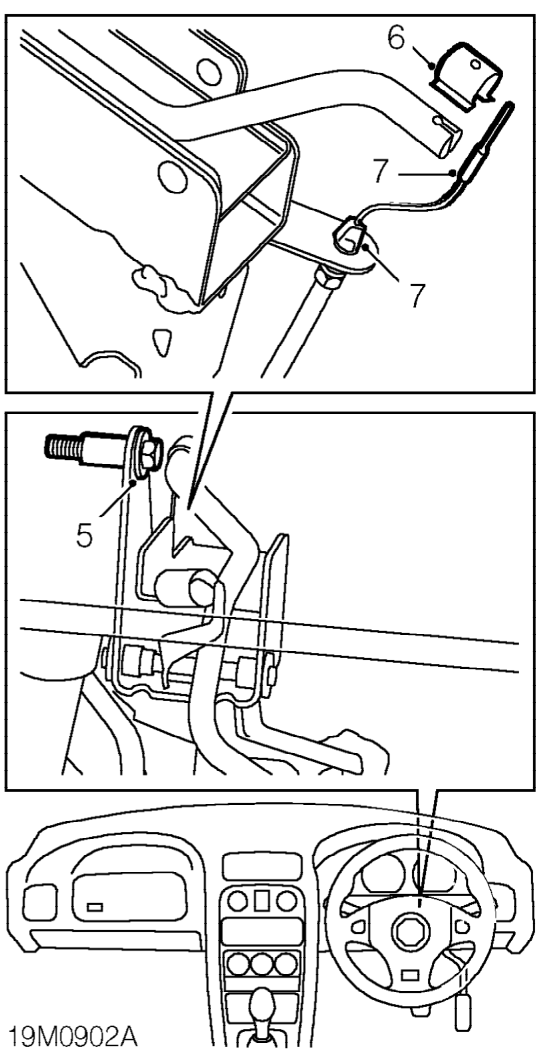 Throttle cable – Remove 2 nuts securing throttle pedal bracket to bulkhead.