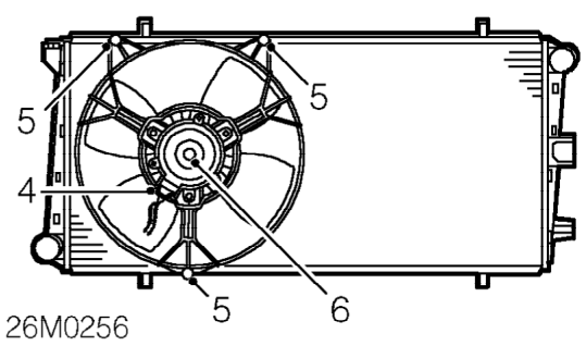 Radiator fan and motor – Position panel aside.