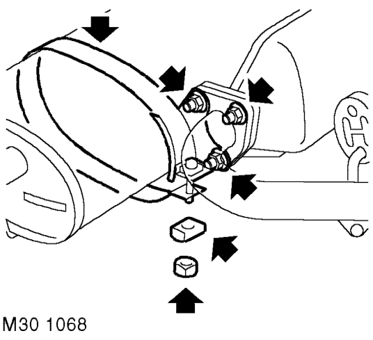 Front pipe – Remove 6 nuts, release front pipe from exhaust manifold and discard gasket.