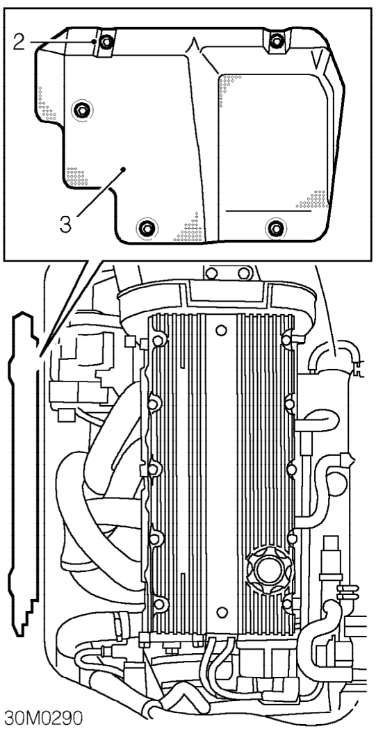 Fuel tank heat shield – Remove engine cover. See ENGINE, Repairs.