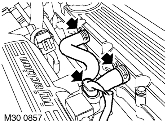 Release clip and disconnect coolant hose from inlet manifold.