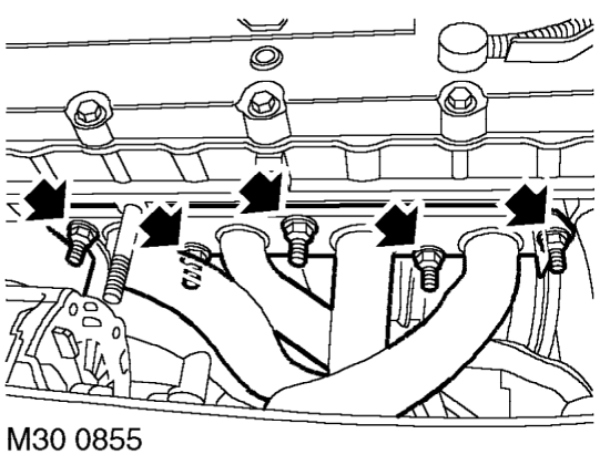 Remove 3 bolts securing coolant hose heat shield and remove heat shield.