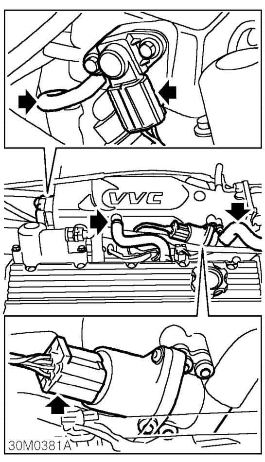 Release clip and disconnect hose, EVAP canister to inlet manifold chamber.