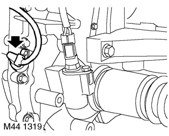 Differential speed sensor – Remove 2 bolts securing abutment bracket to gearbox, release connecting rod from selector 