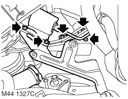 Primary bearing – Release 2 hand brake cables and gear selector cable from clips on air cleaner mounting bra