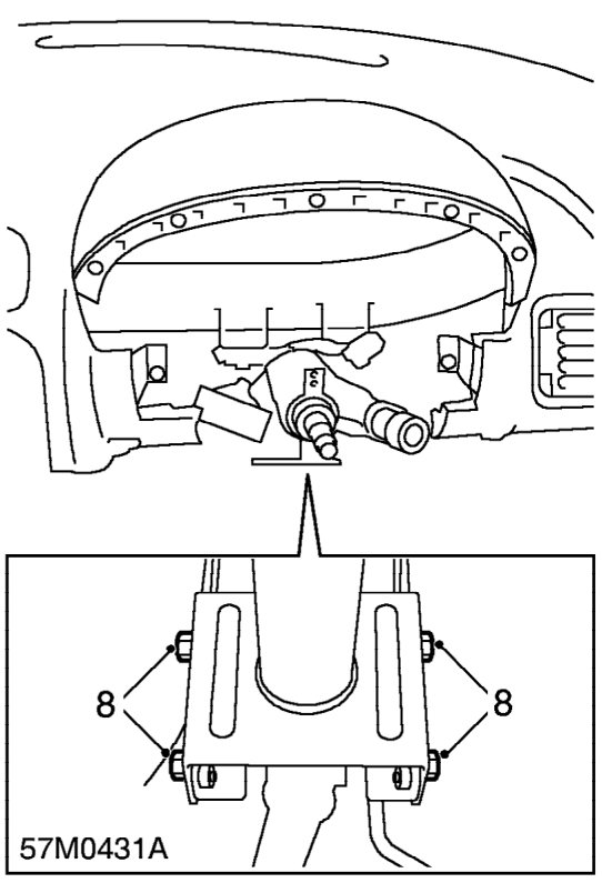 Remove 2 bolts securing upper steering column to fascia rail.