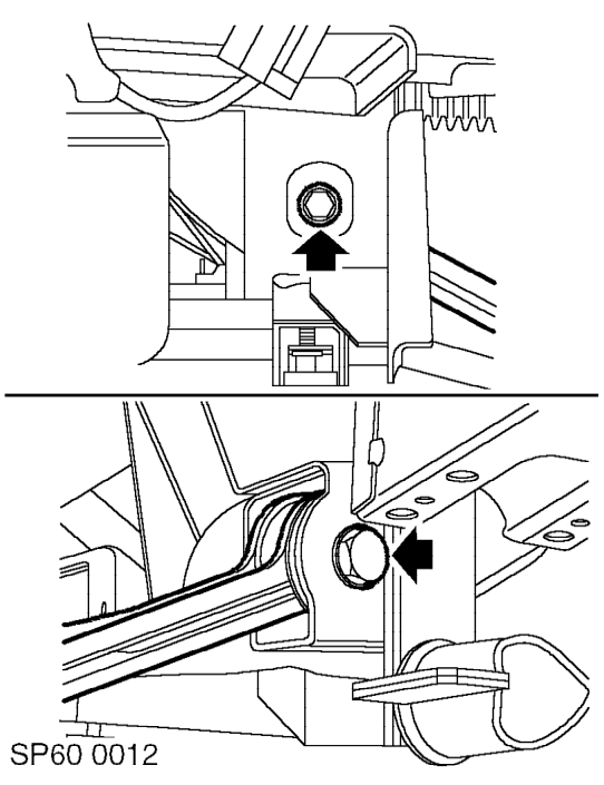 Lower subframe on jack to gain access to lower suspension arm rear retaining bolts.