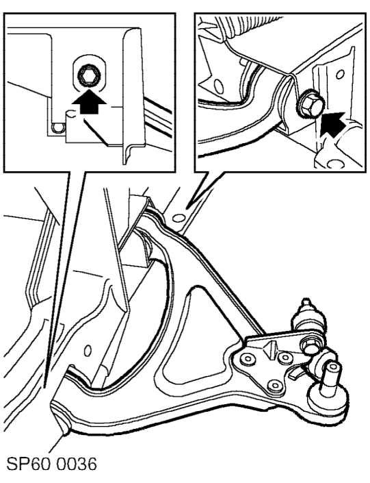 Remove upper suspension arm from subframe, noting fitted position of rear thrust washer an