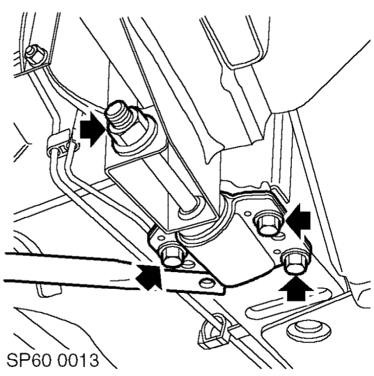 Mounting - front sub frame - rear – Remove bolt securing cross brace to centre mounting.