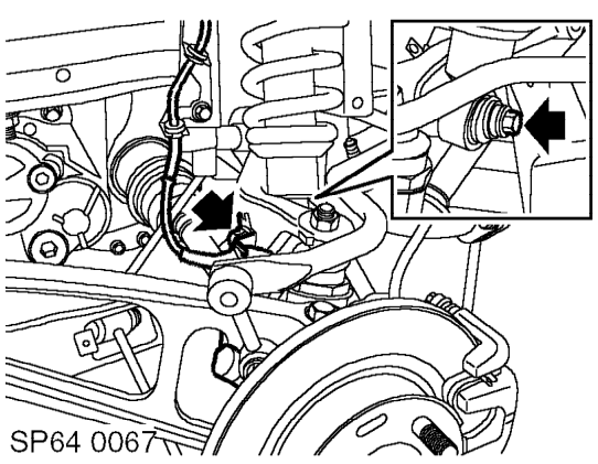 Ball joint - upper – Remove nuts and bolts securing LH and RH anti-roll bar links to anti-roll bar.