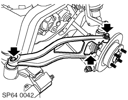 Trailing arm – Remove wheel arch access panel (RH side only).
