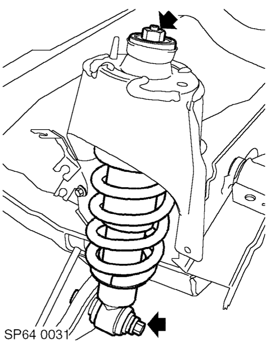 Sub frame - rear suspension - manual transmission models – Remove 4 bolts securing RH buttress to subframe, remove buttress and trailing arm bush.
