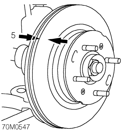 Front brake disc - standard - check thickness and run-out – Release caliper from disc. Tie caliper clear of brake disc, ensuring that weight of calipe