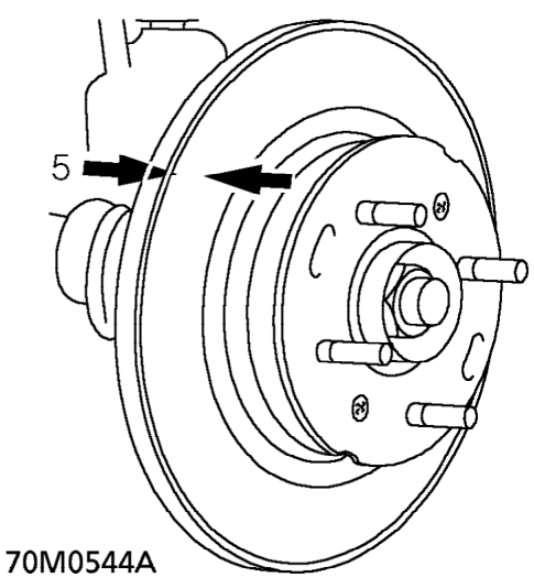 Rear brake disc - check – Release caliper from disc. Tie caliper clear of brake disc, ensuring that weight of calipe