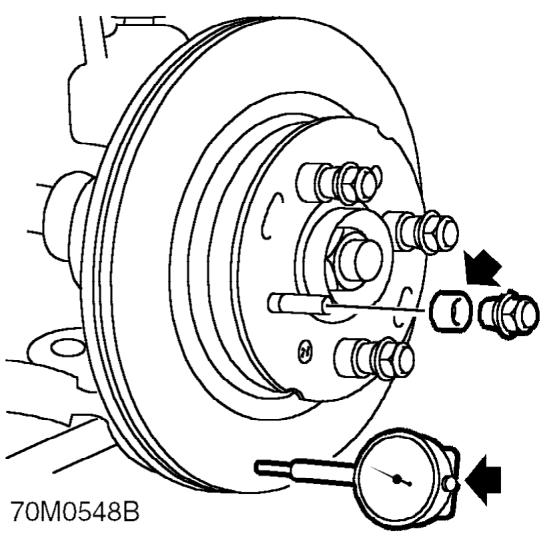 Rear brake disc - check – At 4 points around disc, measure disc thickness using a micrometer; renew disc if less tha