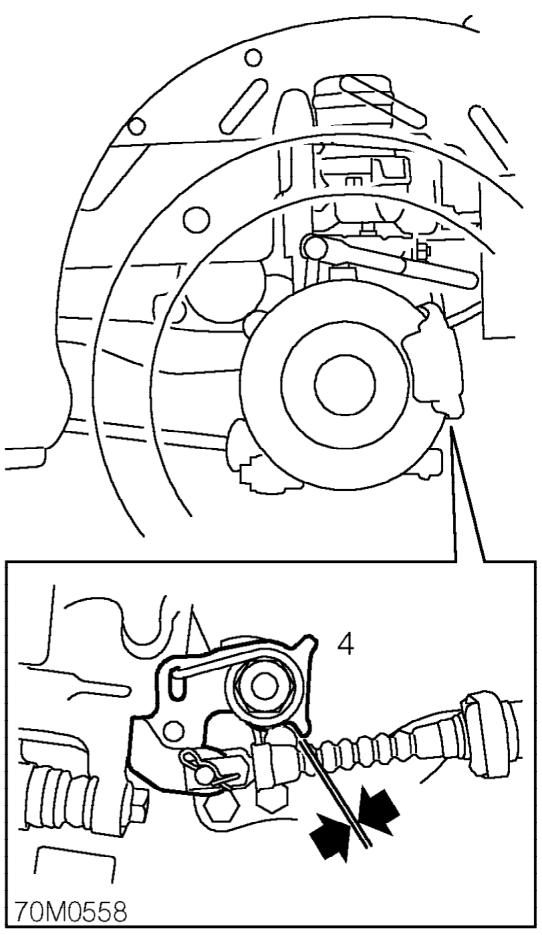 Handbrake - adjust – Tighten adjuster nut1/2 turn and check caliper lever clearance.