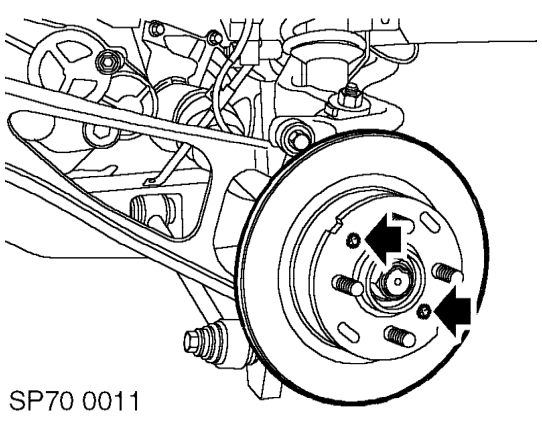 Rear brake disc – Release caliper from disc. Tie caliper clear of brake disc, ensuring the weight of the cal