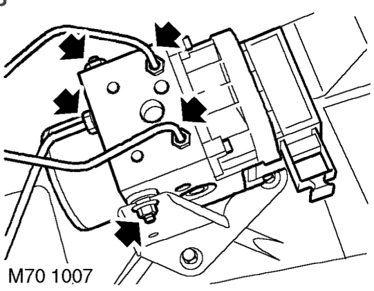 Abs hydraulic modulator – Disconnect 2 inlet brake pipe unions from top of modulator.