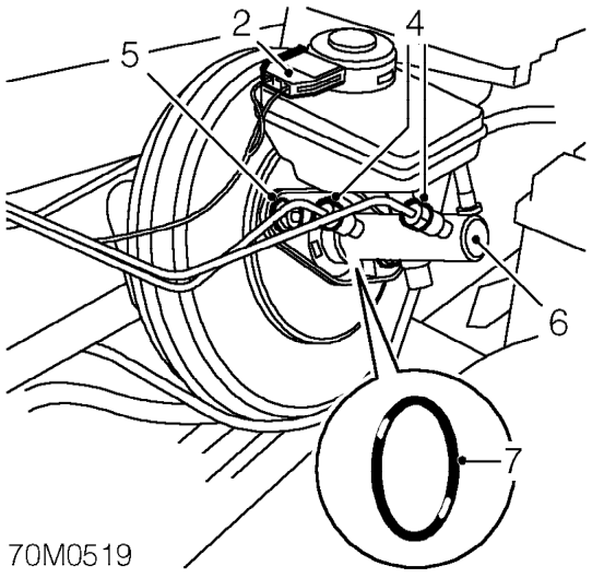 Brake master cylinder – Remove underbonnet closing panel. See BODY, Exterior fittings.