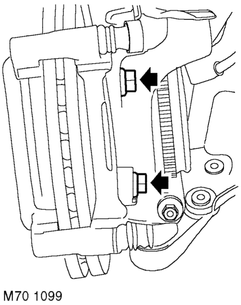 Brake caliper carrier - front - standard – Remove and discard 2 shims from pads.