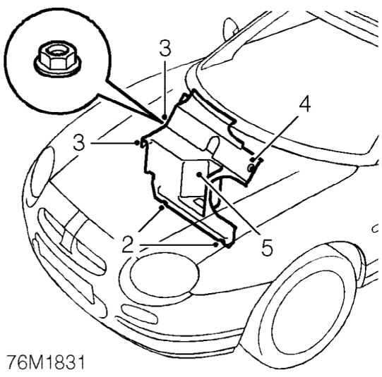 Underbonnet closing panel – Open bonnet.
