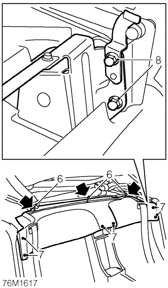 Hood assembly – Tilt both seat squabs forward.
