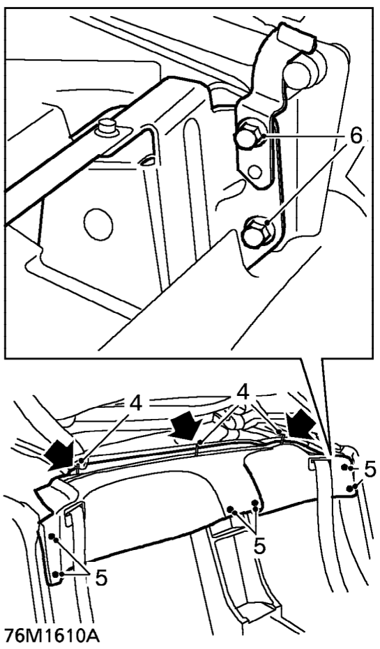 Hood frame – Tilt both seat squabs forward.