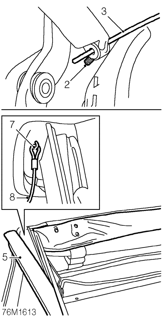 Cantrail tensioning cable – Partially lower hood.
