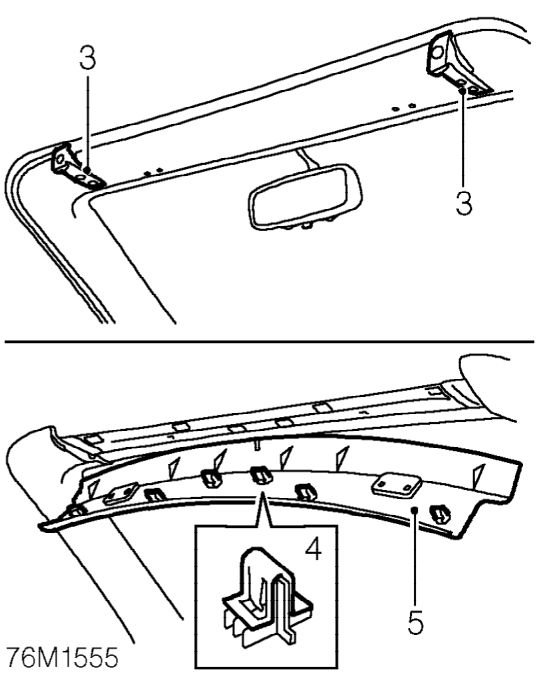 Header trim – Release catches and lower hood.