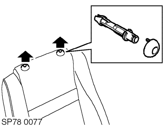Cover - squab - front seat – Rotate inboard head restraint guide cap 90° and remove head restraint.