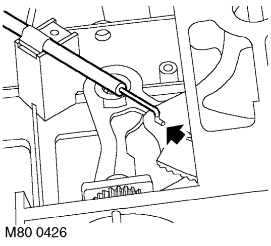 Loosen screw securing distribution cable control outer cable.