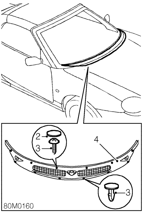 Air intake panel – Remove wiper arms. See WIPERS &amp; WASHERS, Repairs.