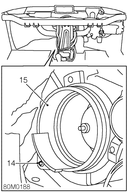 Remove 2 nuts securing heater unit to crossmember.