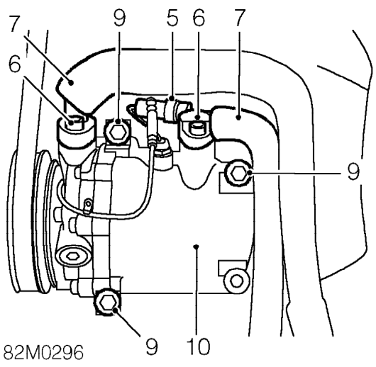 Compressor – Remove alternator. See ELECTRICAL, Repairs.