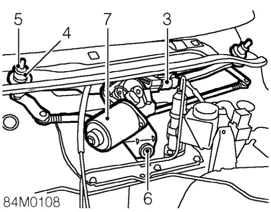 Wiper motor and linkage – Remove underbonnet closing panel. See BODY, Exterior fittings.