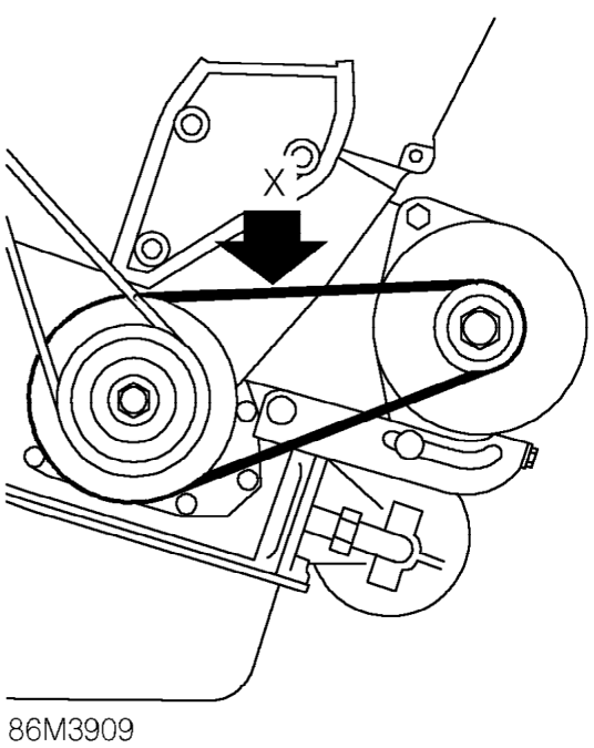 Drive belt - alternator - check &amp; adjust tension - non air conditioning – Check condition of drive belt, renew a belt that shows signs of wear and splitting.