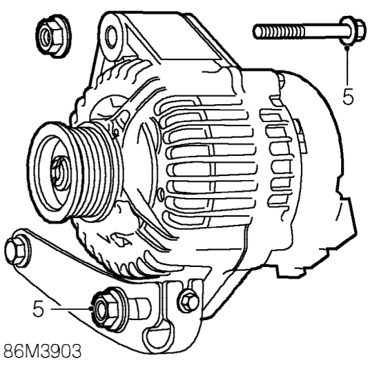 Alternator - with air conditioning – Remove 2 nuts securing connections to alternator and position aside.