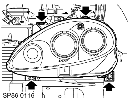 Headlamp assembly – Remove front bumper valance. See BODY, Exterior fittings.