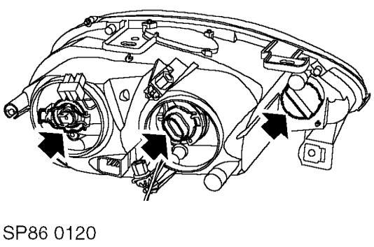 Disconnect both headlamp bulb multiplugs.