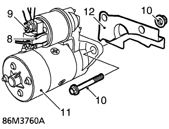 Starter motor – Loosen clip and remove air intake hose from air filter.
