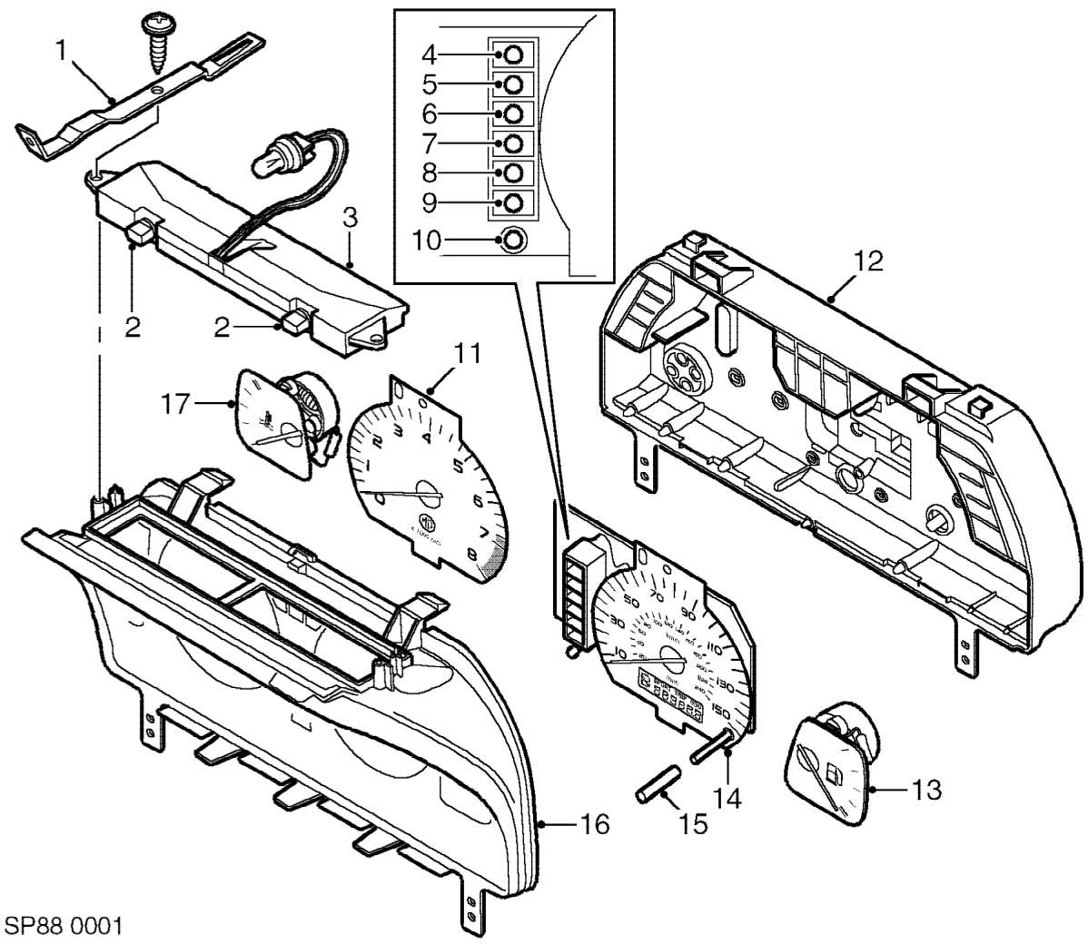 Instrument pack components - exploded view