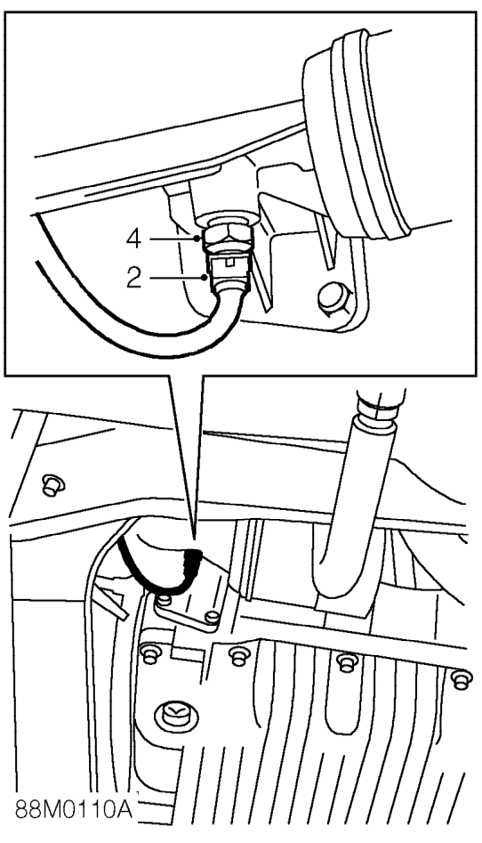 Engine oil temperature gauge sensor – Raise rear of vehicle.