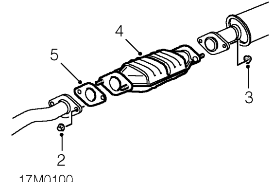 Catalytic converter – Raise front of vehicle.