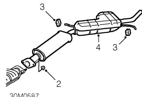 Tail pipe – Raise vehicle on a 4 post ramp.