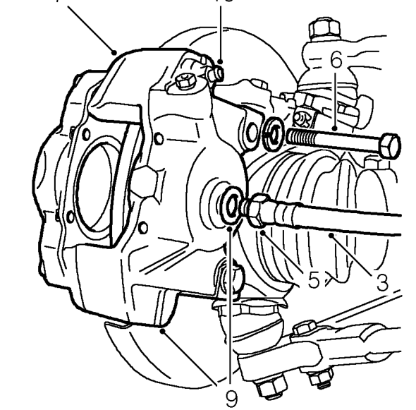 Front brake caliper – Remove road wheel(s).