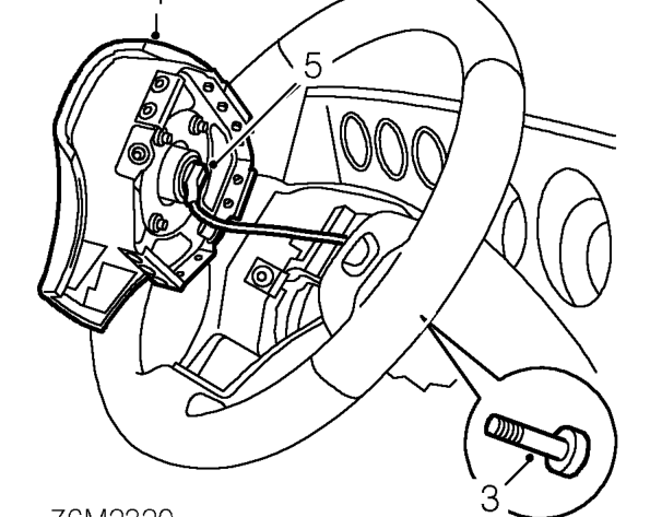 Drivers airbag module – Remove key from starter switch, disconnect both battery leads, earth lead first, and wait 