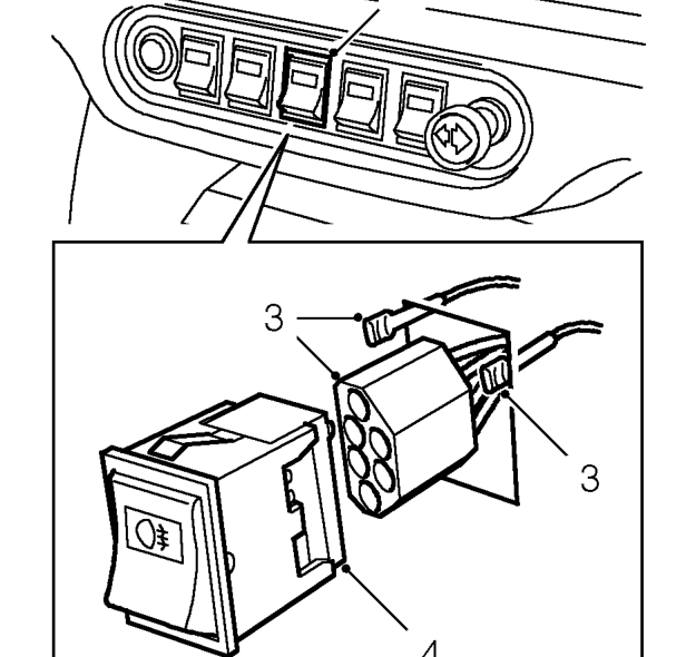 Rear fog lamp switch – Remove 2 screws securing heater to fascia lower rail and lower heater.